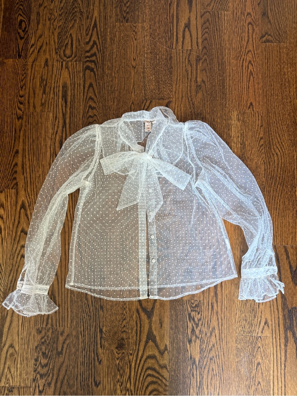 Sheer White Polka Dot Bow Blouse